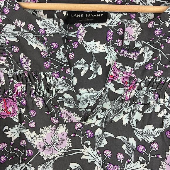 Lane Bryant Long Sleeve Blouse Women’s 26/3X Floral Peony Poppy Filigree Rayon - Picture 11 of 16